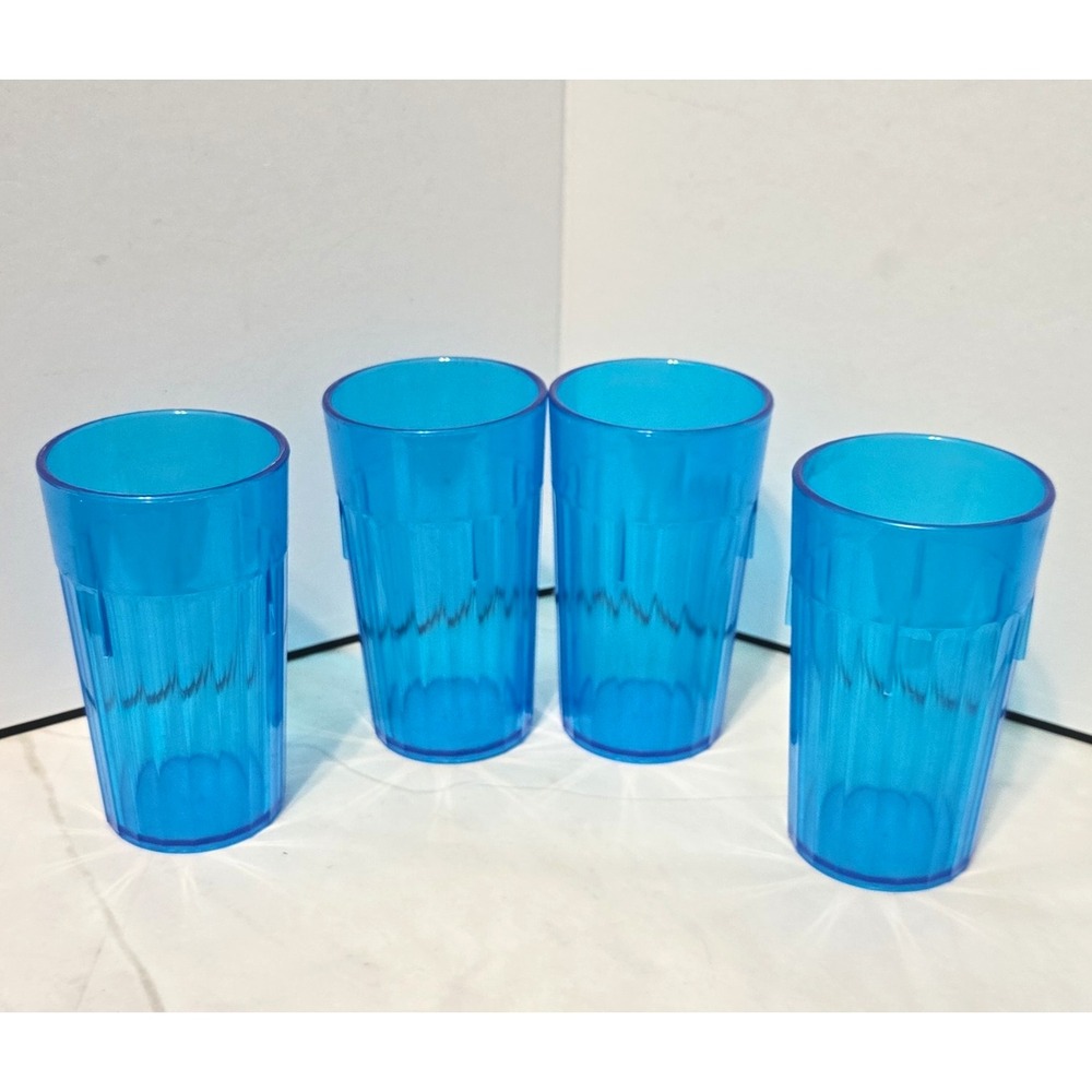Vintage Set of Four Blue Plastic Stackable Juice Tumblers 6oz Made in USA